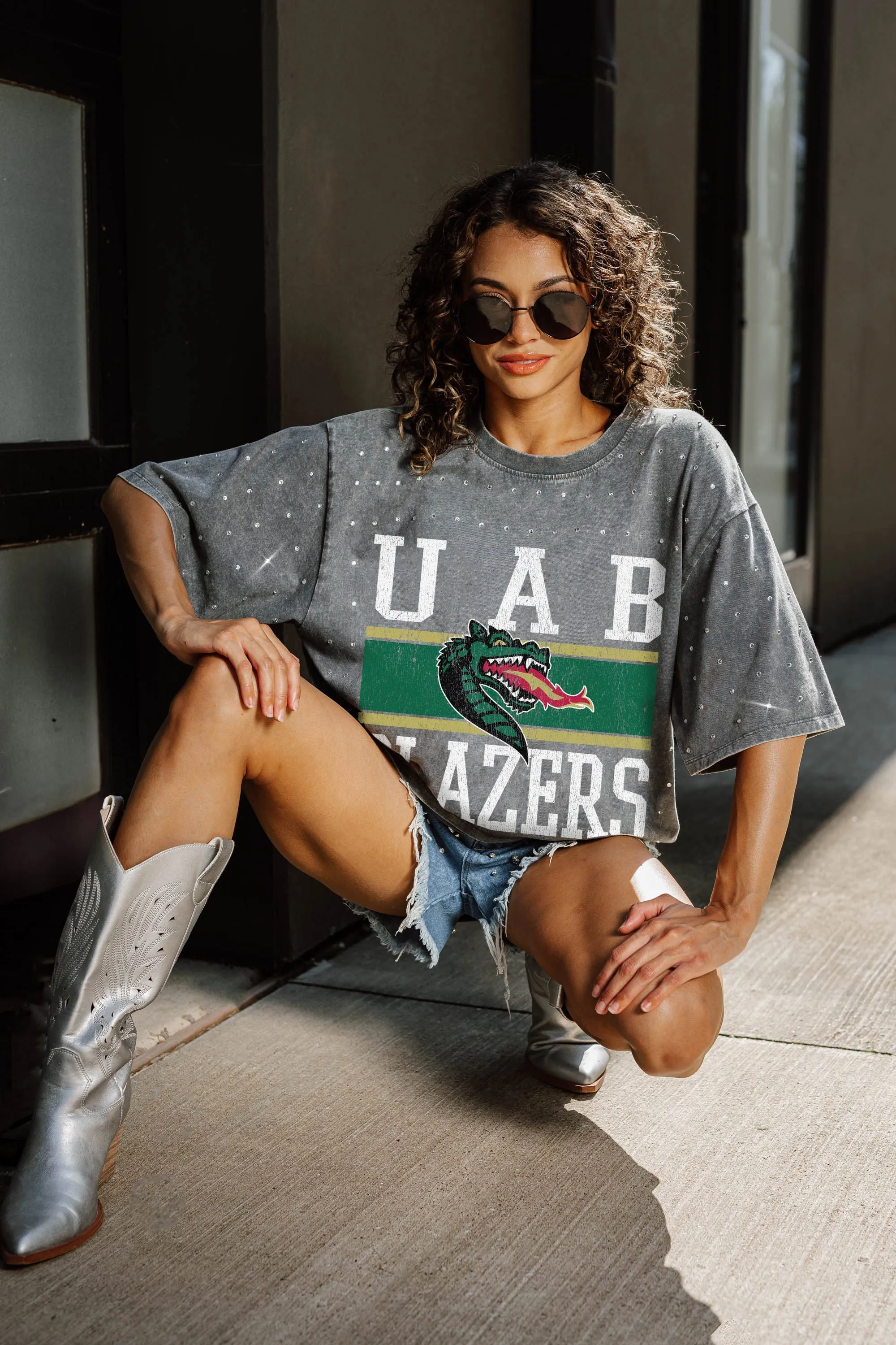 ALABAMA AT BIRMINGHAM BLAZERS ON THE BALL MINI RHINESTONE SHORT SLEEVE CLASSIC TEE