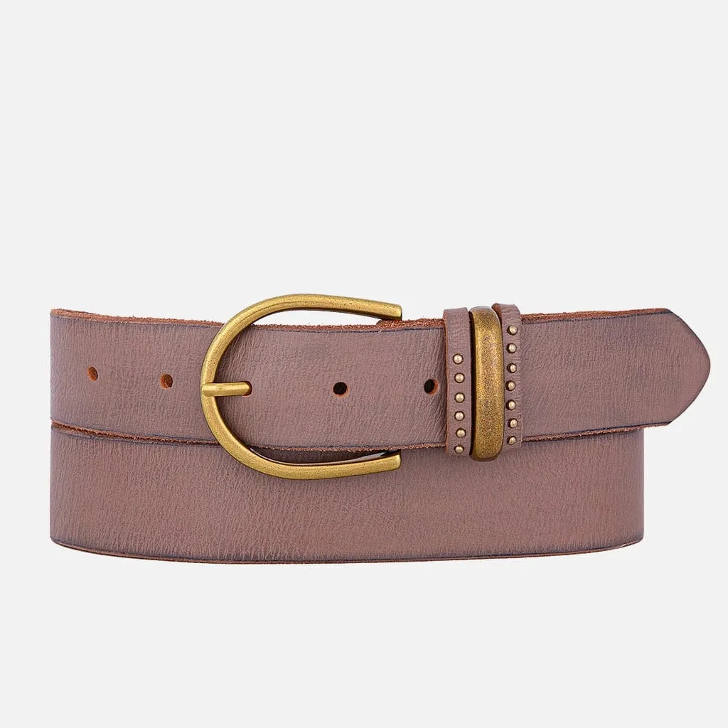 Amsterdam Heritage Norine Gold Buckle Stud Full Grain Leather Belt Women Mud