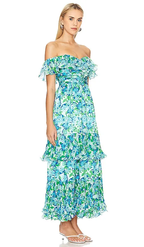 AMUR Pia Pleated Midi Dress in Blue