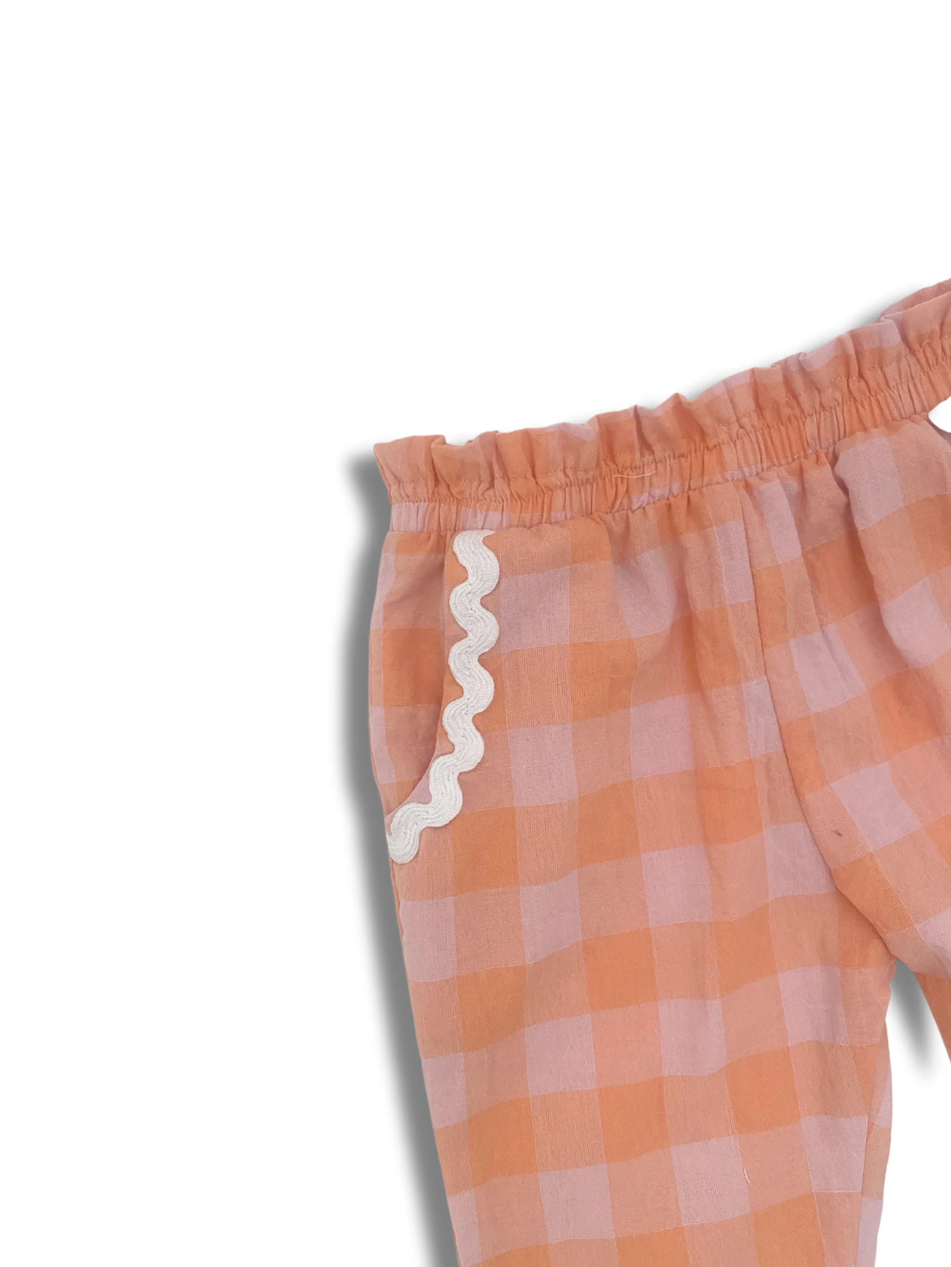 Baby Gingham Slacks With Scalloped Pockets