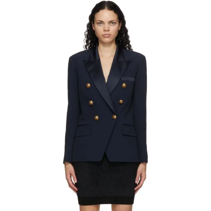 Balmain Navy Crepe Oversized Blazer