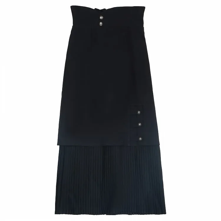 Black Midi Length High Waist Pleated Mermaid Slim-fitting Skirt