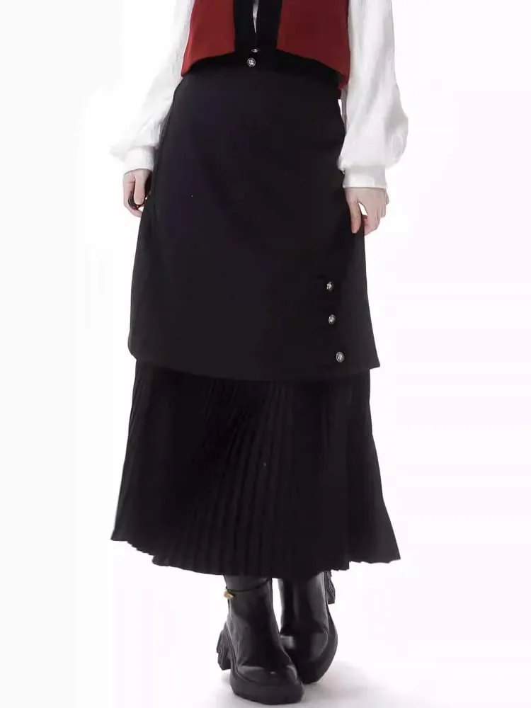 Black Midi Length High Waist Pleated Mermaid Slim-fitting Skirt
