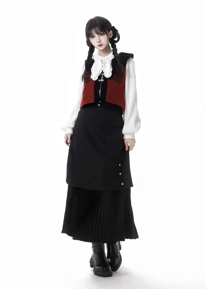 Black Midi Length High Waist Pleated Mermaid Slim-fitting Skirt