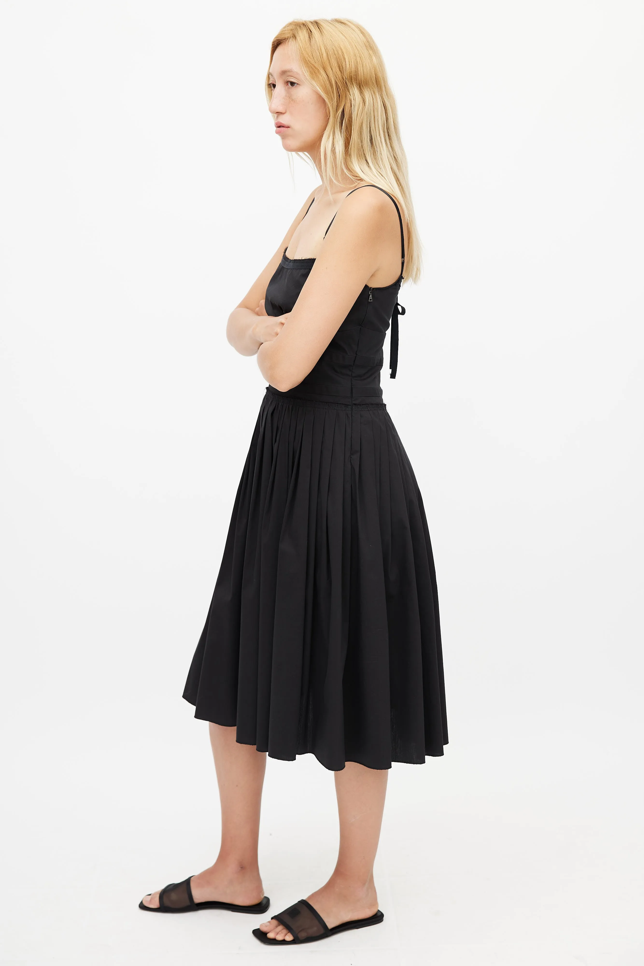 Black Pleated Midi Dress
