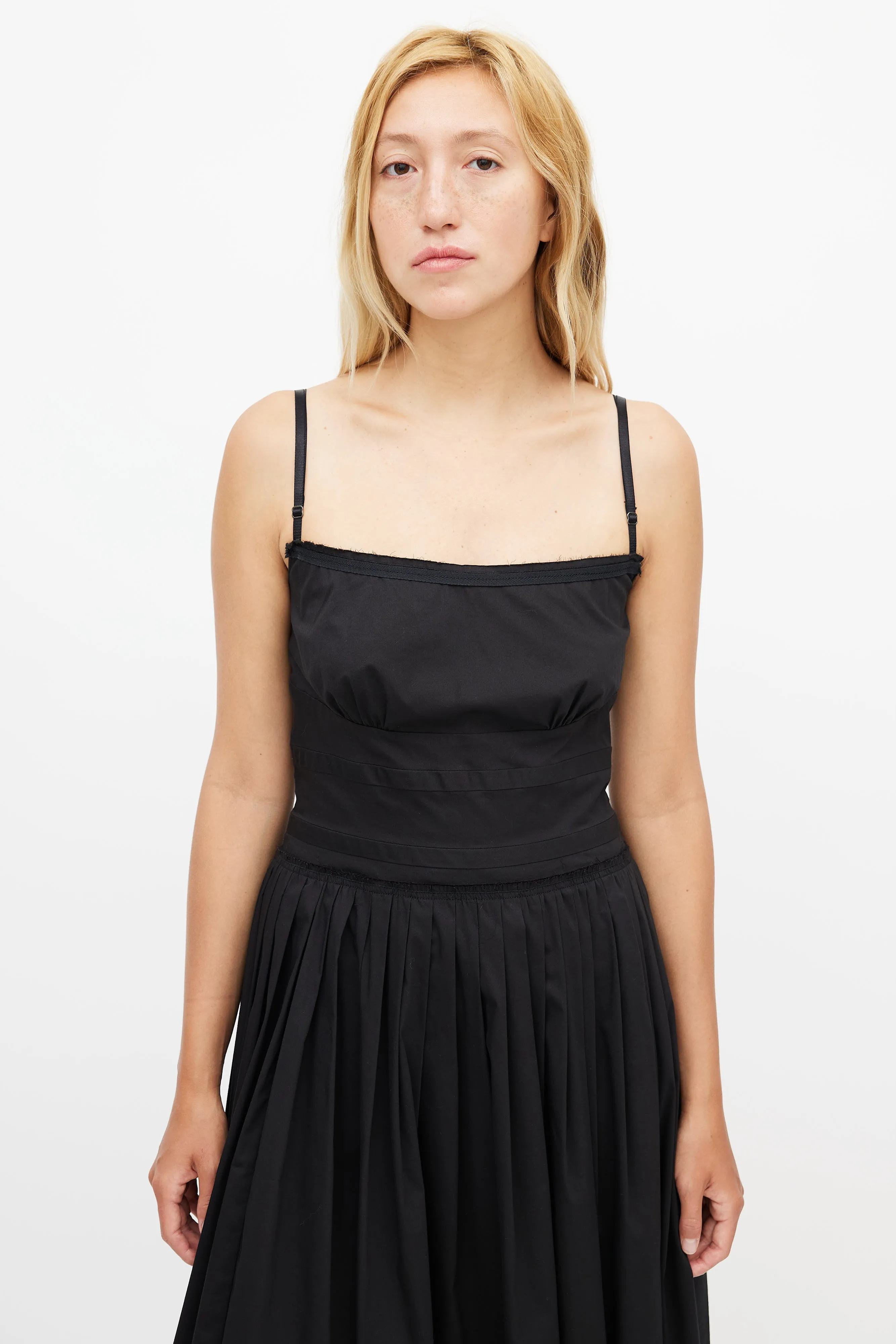 Black Pleated Midi Dress