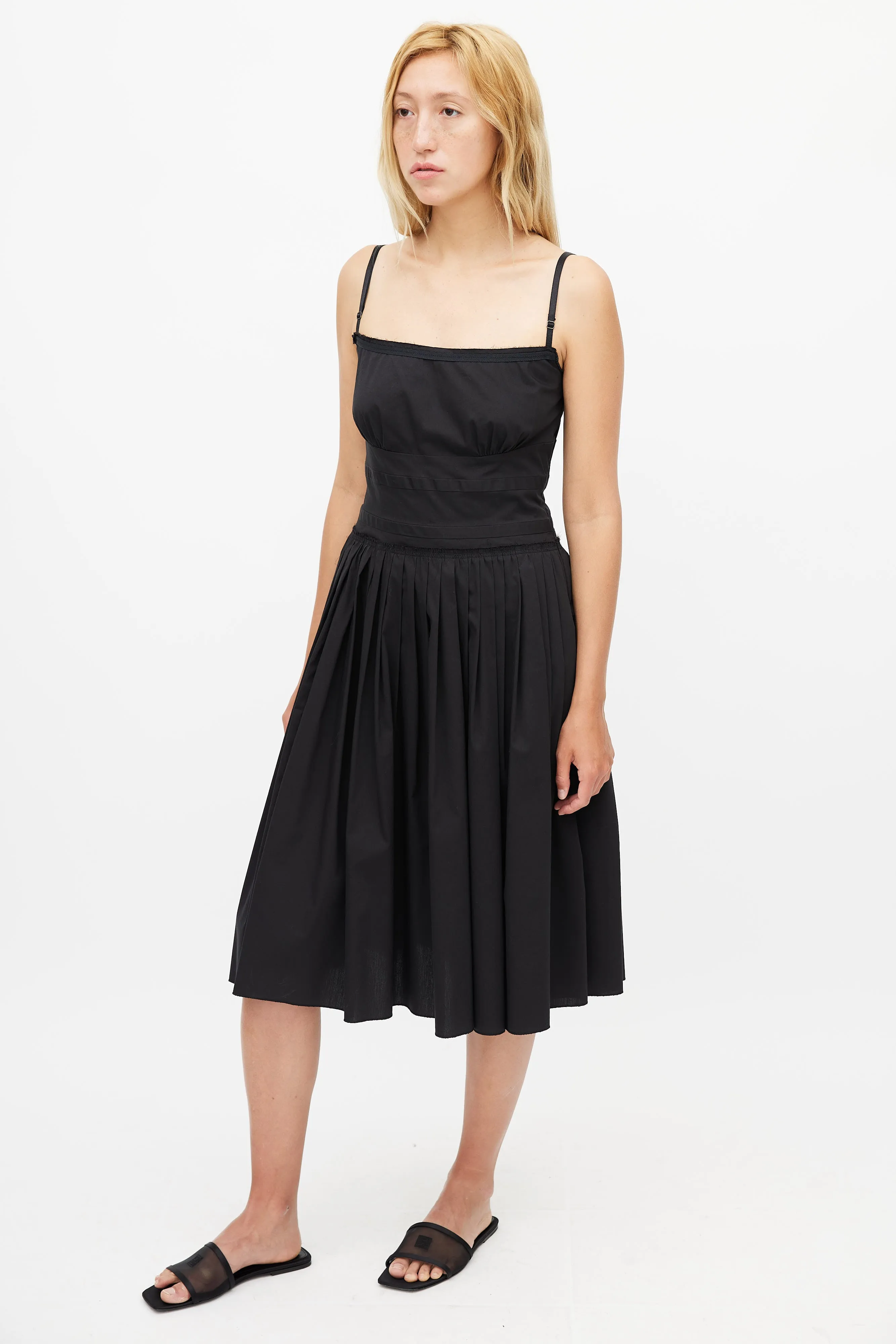 Black Pleated Midi Dress