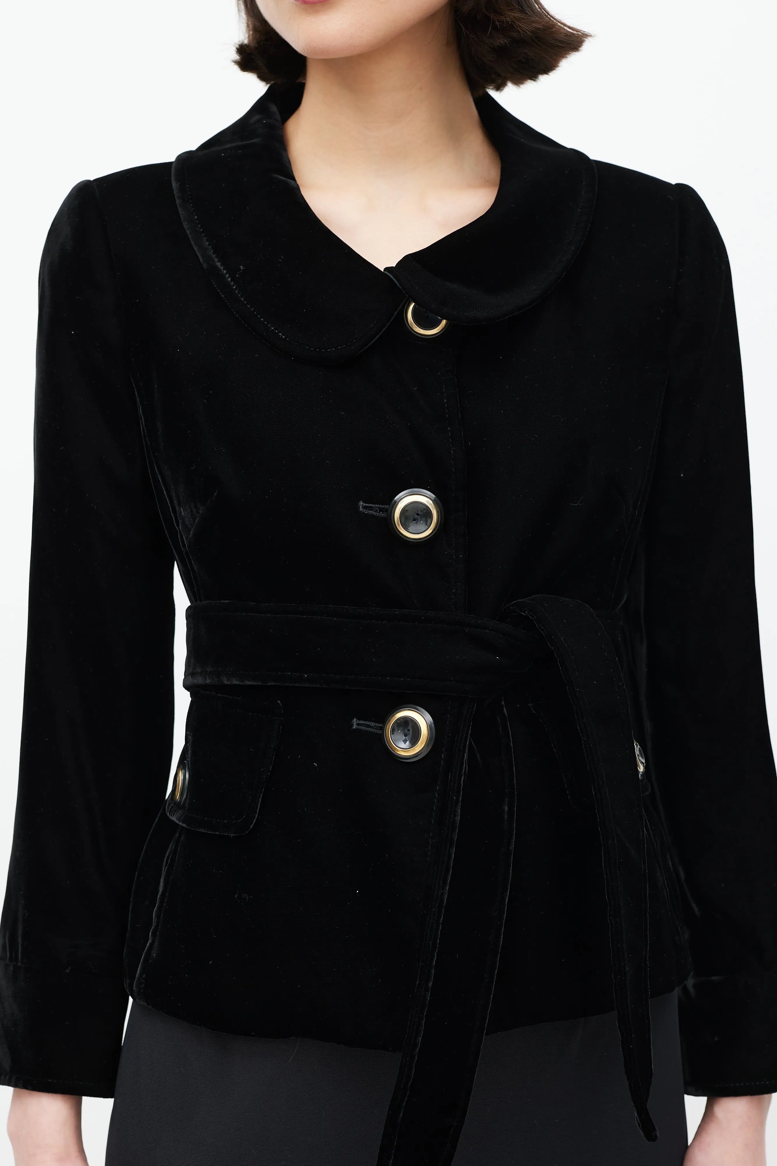 Black Velour Belted Jacket