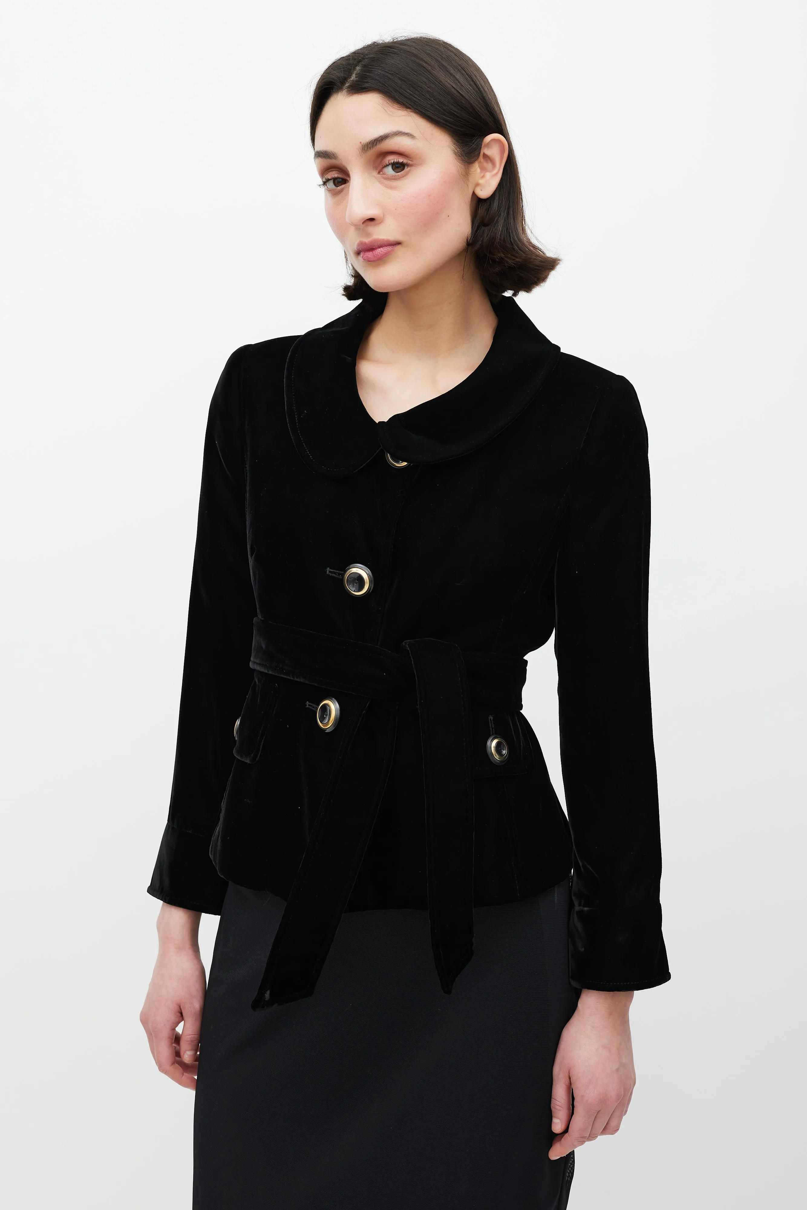 Black Velour Belted Jacket
