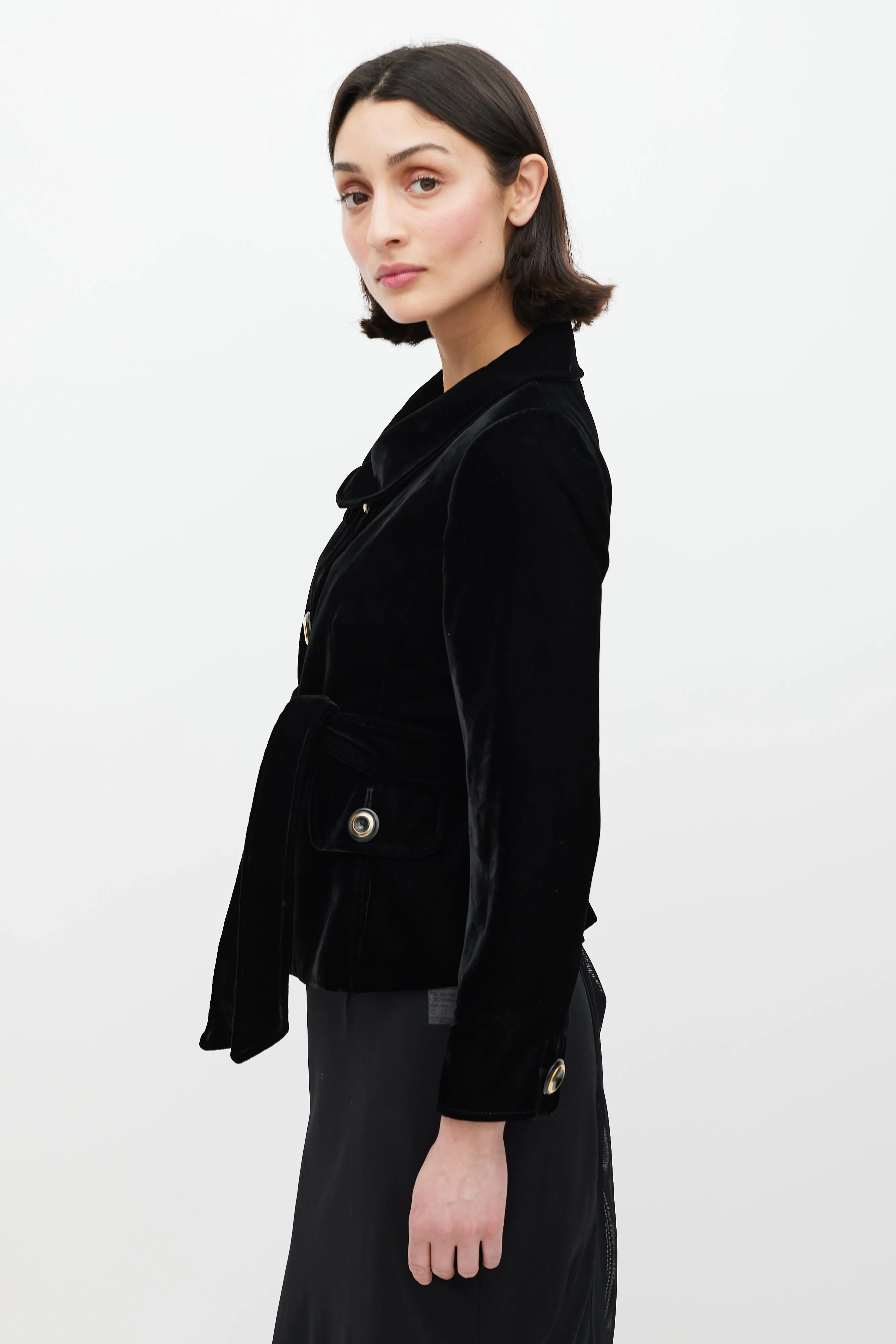 Black Velour Belted Jacket