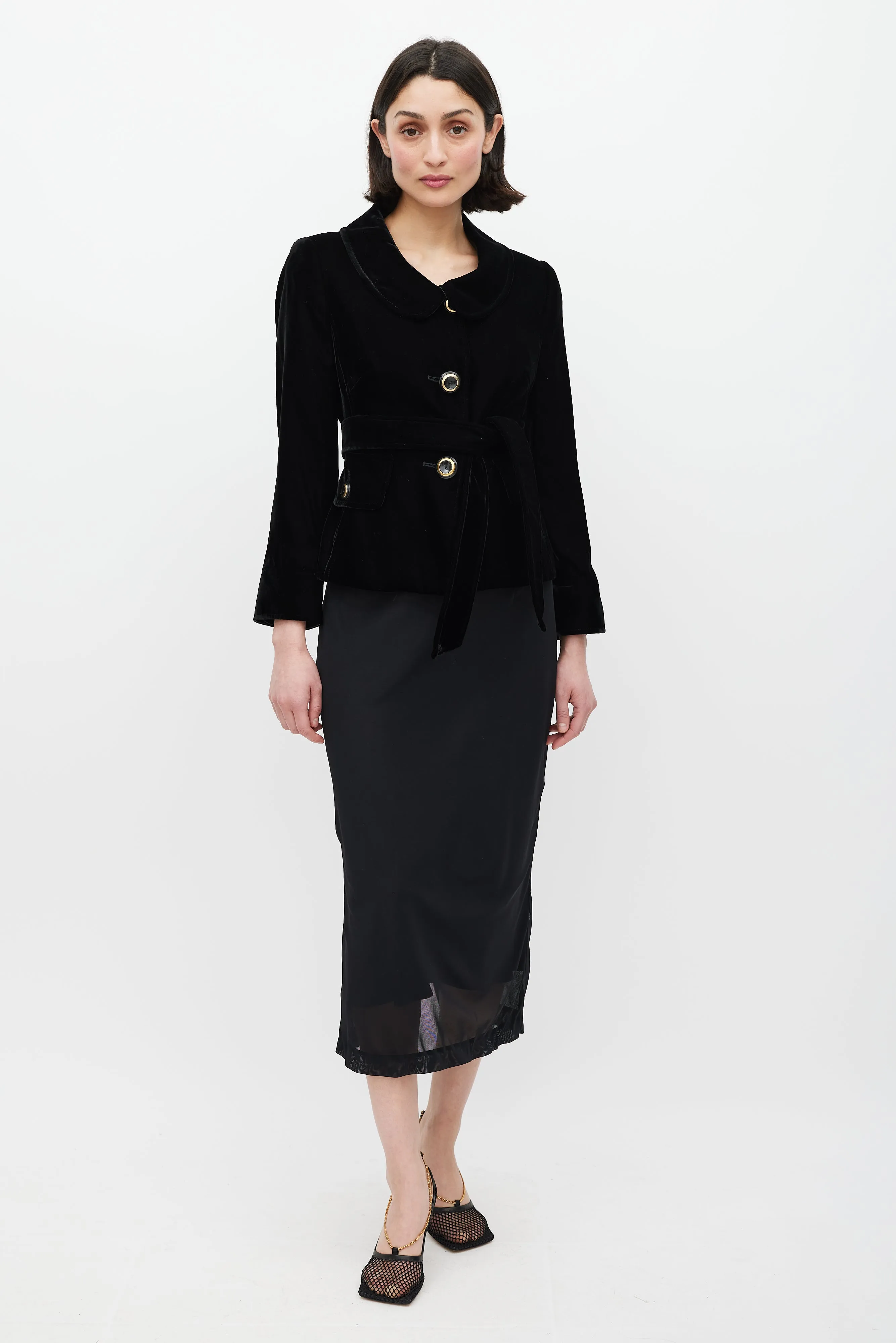Black Velour Belted Jacket