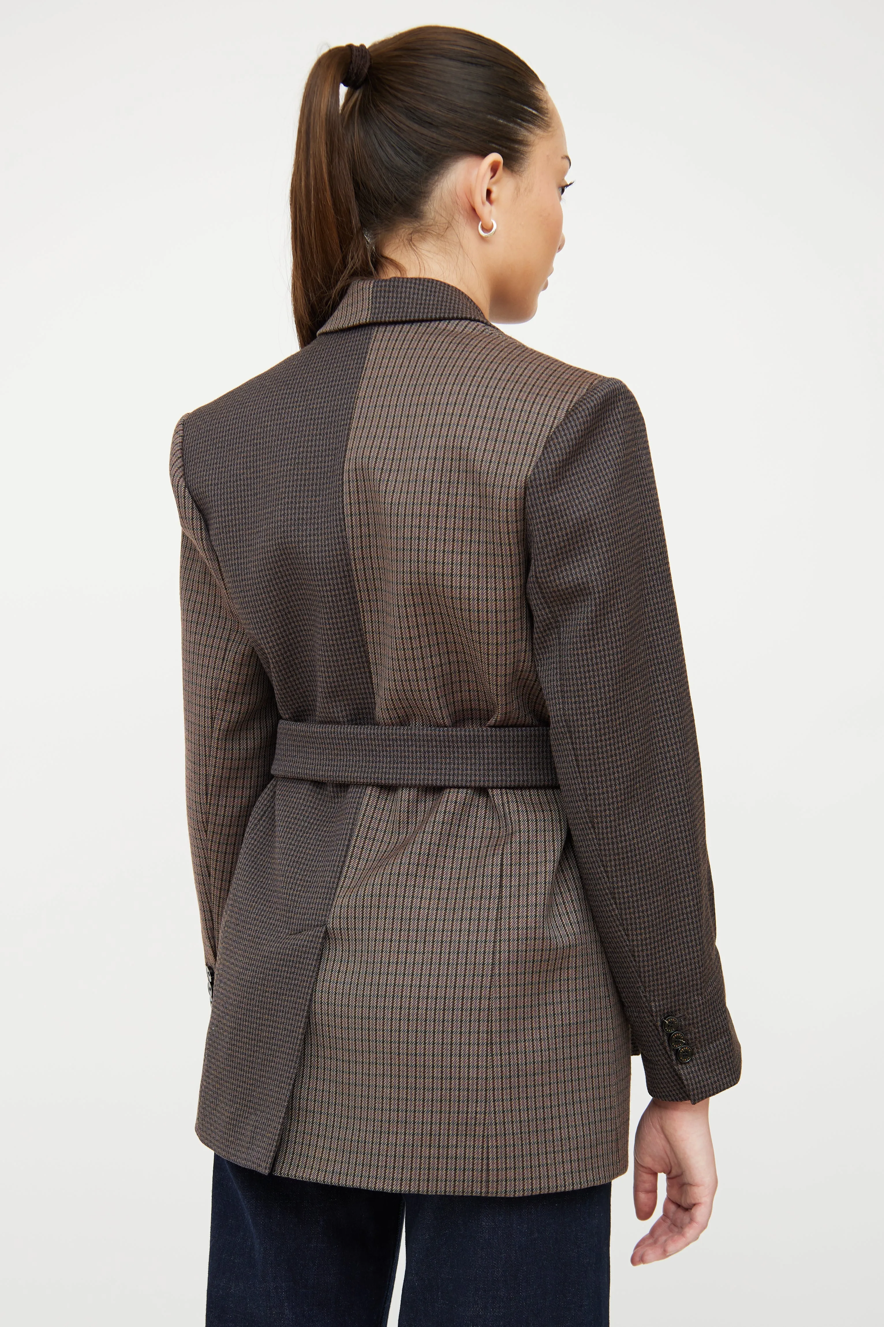 Brown & Multi Check Oversized Belted Blazer