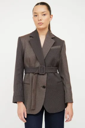 Brown & Multi Check Oversized Belted Blazer