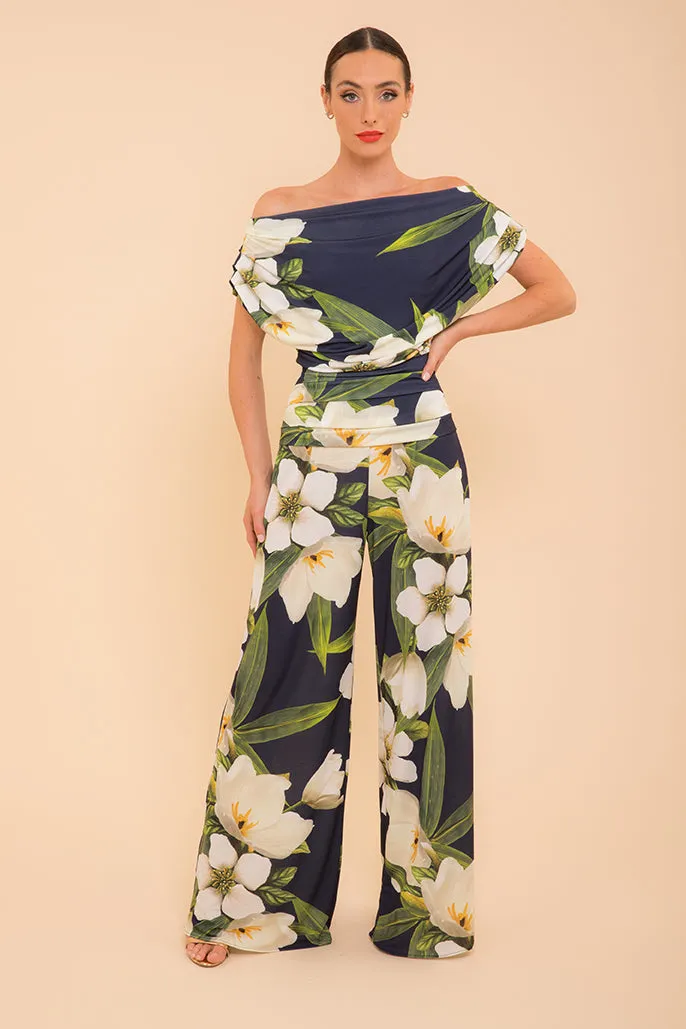 Carbon jumpsuit in navy Lily print