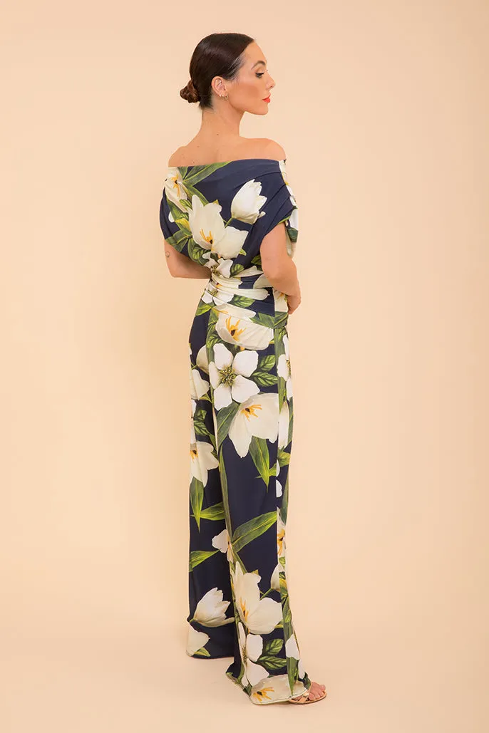 Carbon jumpsuit in navy Lily print