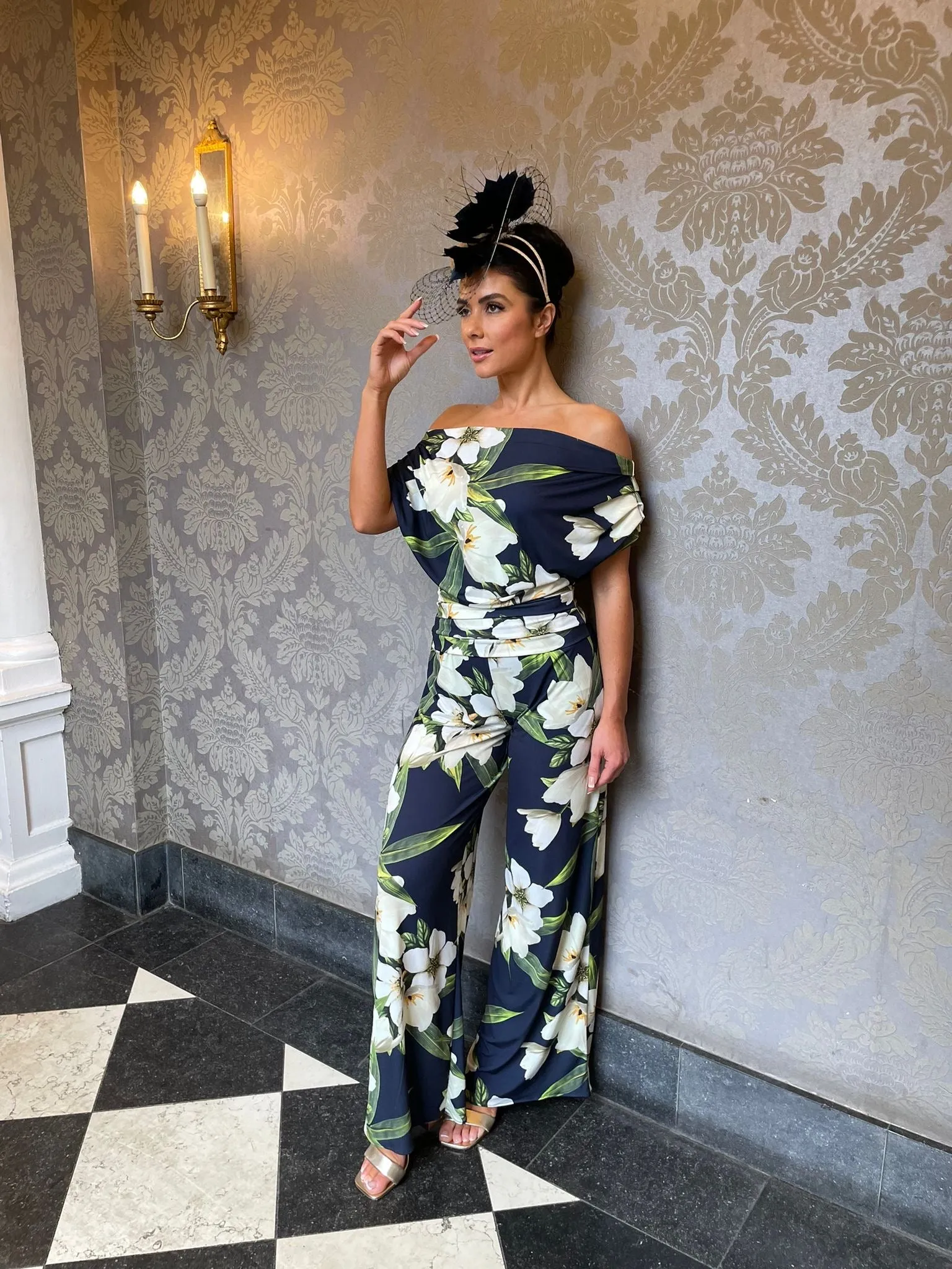 Carbon jumpsuit in navy Lily print