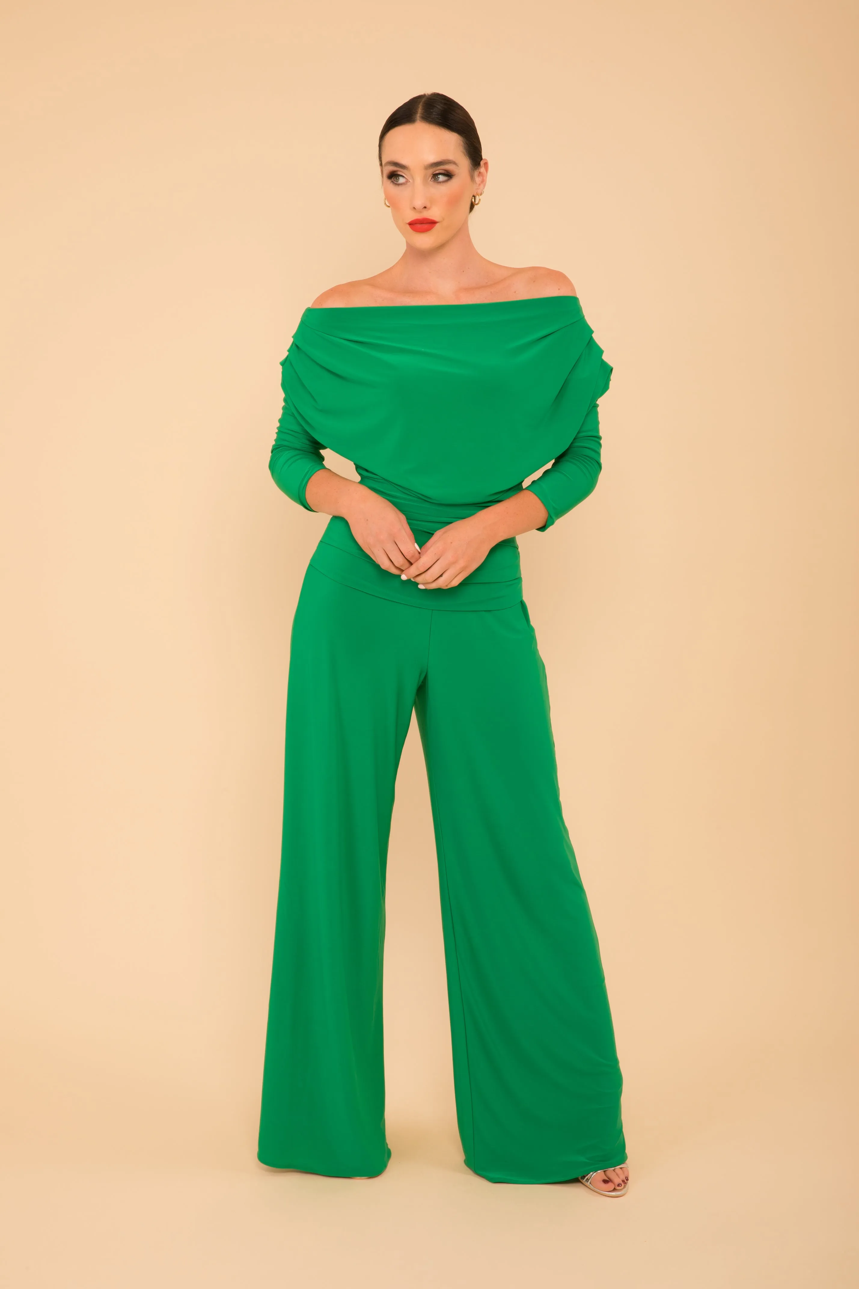 Carbon jumpsuit with sleeve in emerald green