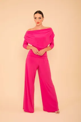 Carbon jumpsuit with sleeve in hot pink