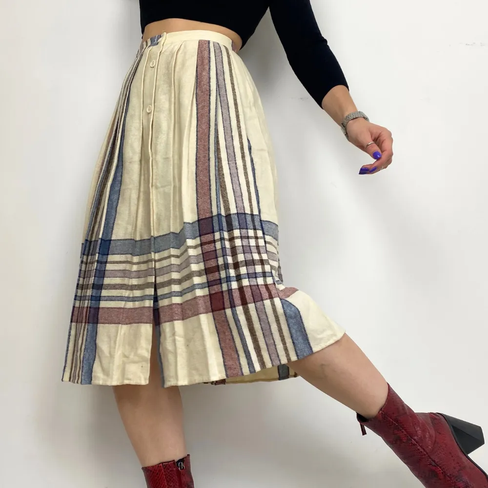 Cream Check Pleated Skirt - XS/S