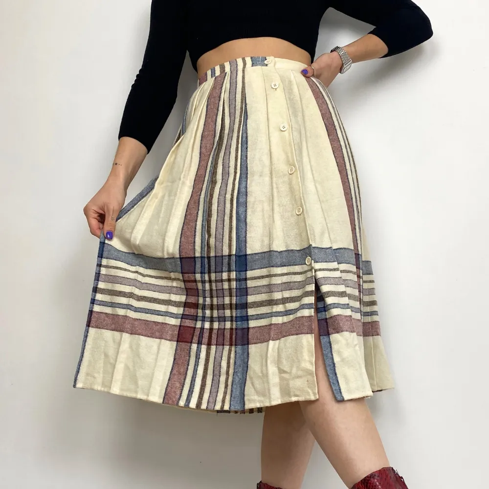 Cream Check Pleated Skirt - XS/S