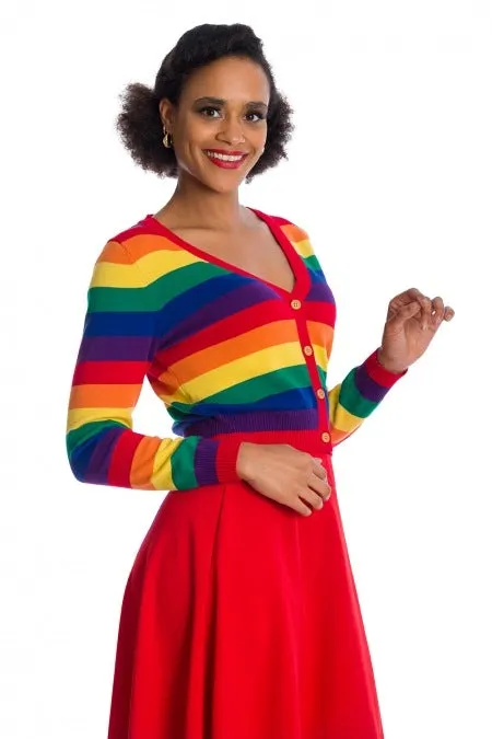 Dancing Days 50s Retro Love Wins Rainbow Striped V-neck Cardigan