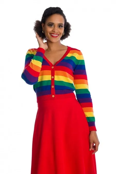 Dancing Days 50s Retro Love Wins Rainbow Striped V-neck Cardigan