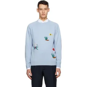 Drakes Blue Cashmere Intarsia Golf Sweater