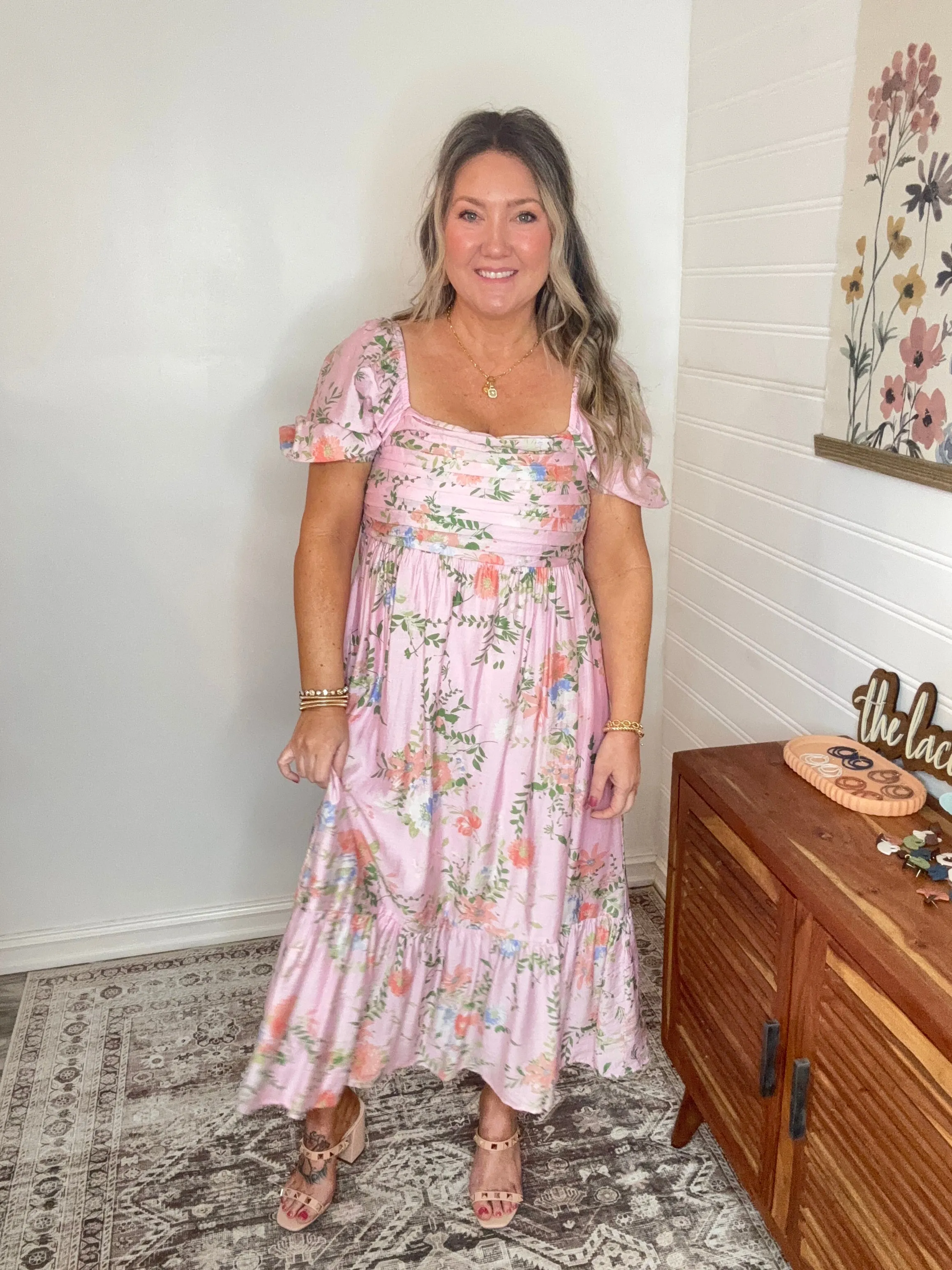 FLORAL BALLOON SLEEVE MIDI DRESS(Multi colors)