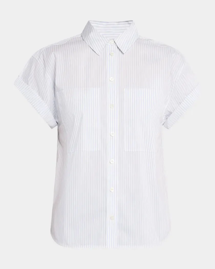 FRAME Stripe Short-Sleeve Button-Front Shirt