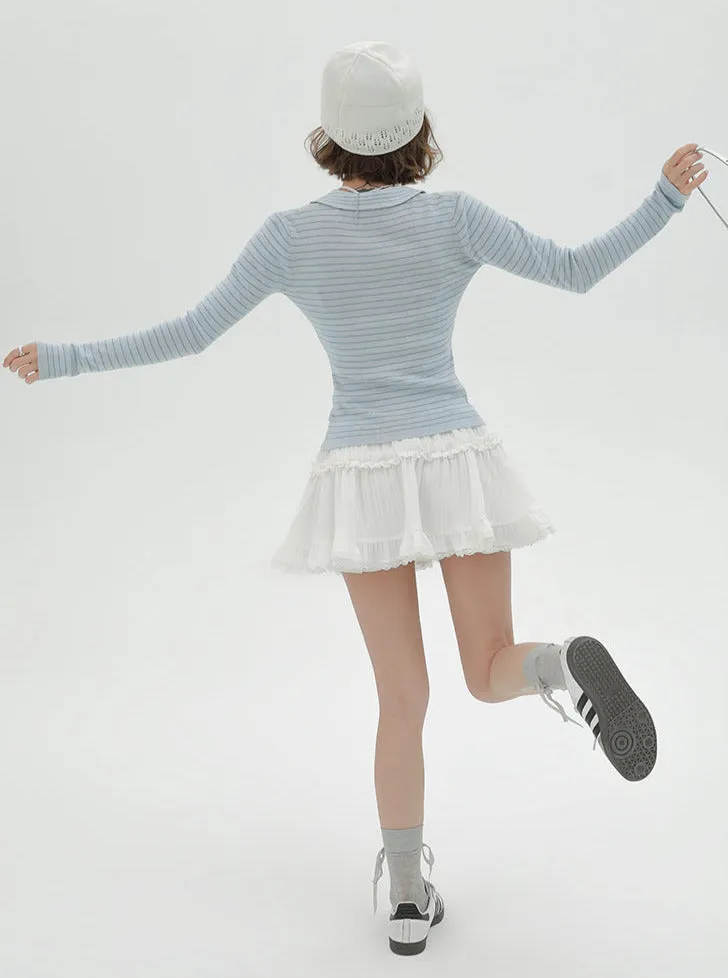 Knit Collar Light Stripe Top Blue Suit