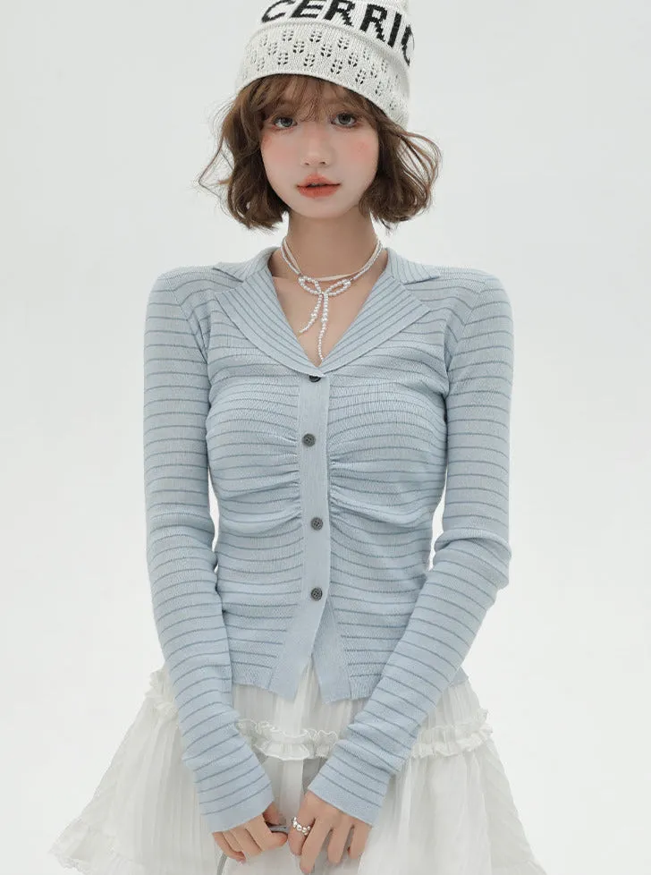 Knit Collar Light Stripe Top Blue Suit