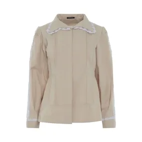 Lace Trimmed Pleated Cotton Jacket in Ecru