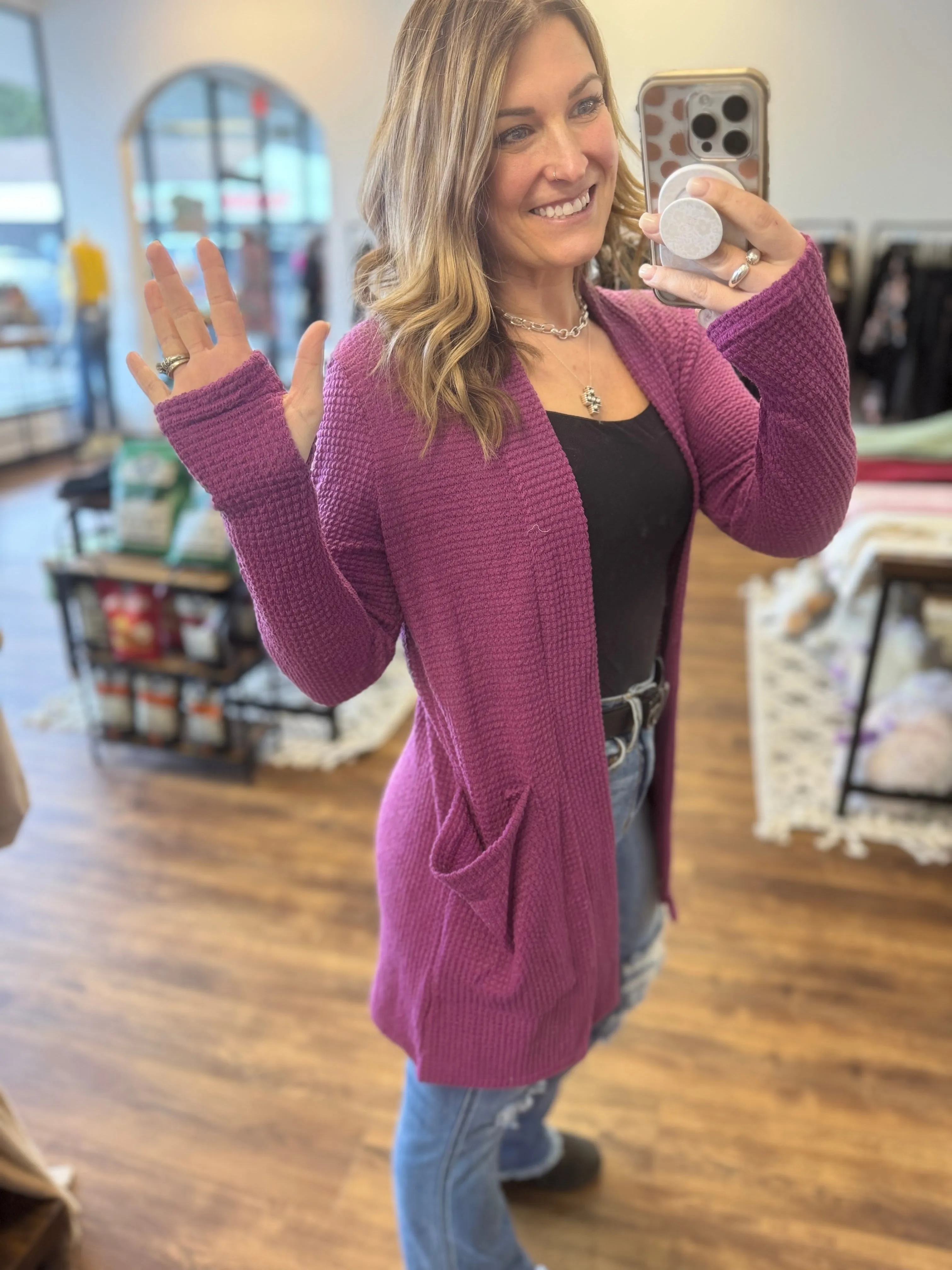 Lola Waffle Knit Cardigans with Thumbholes