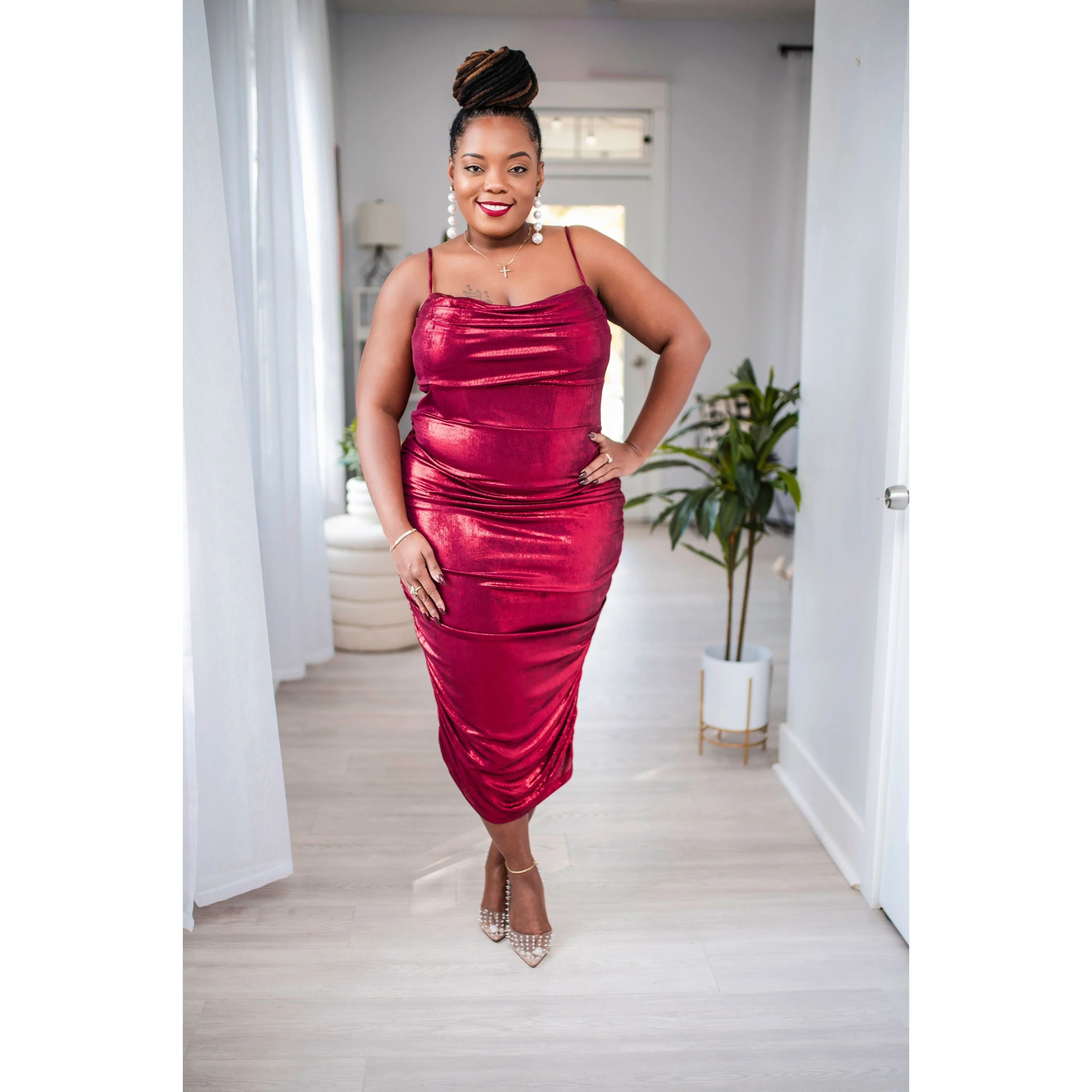 Metallic Midi Dress (Red)