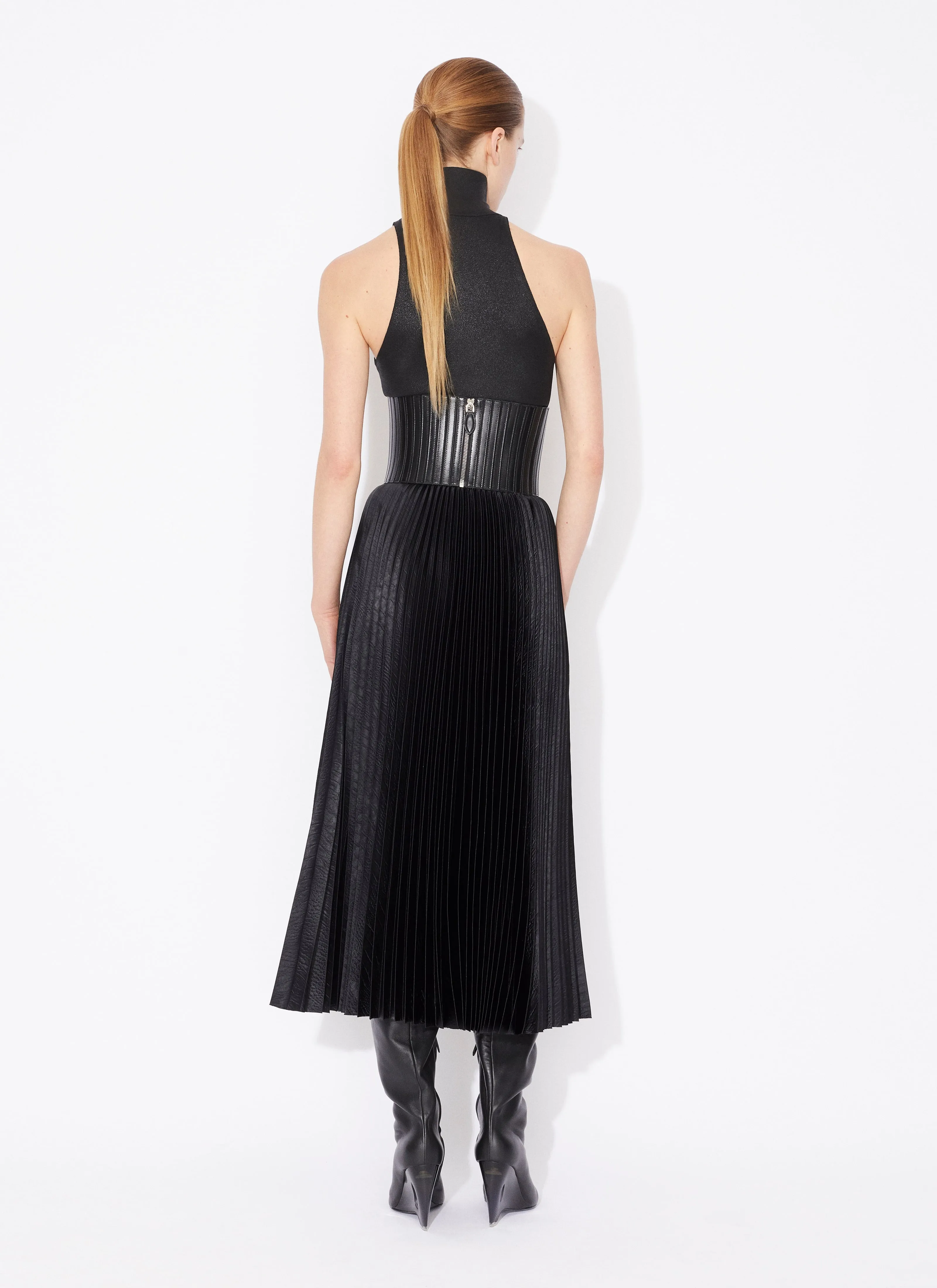 Midi Skirt in Pleated Embossed Croco
