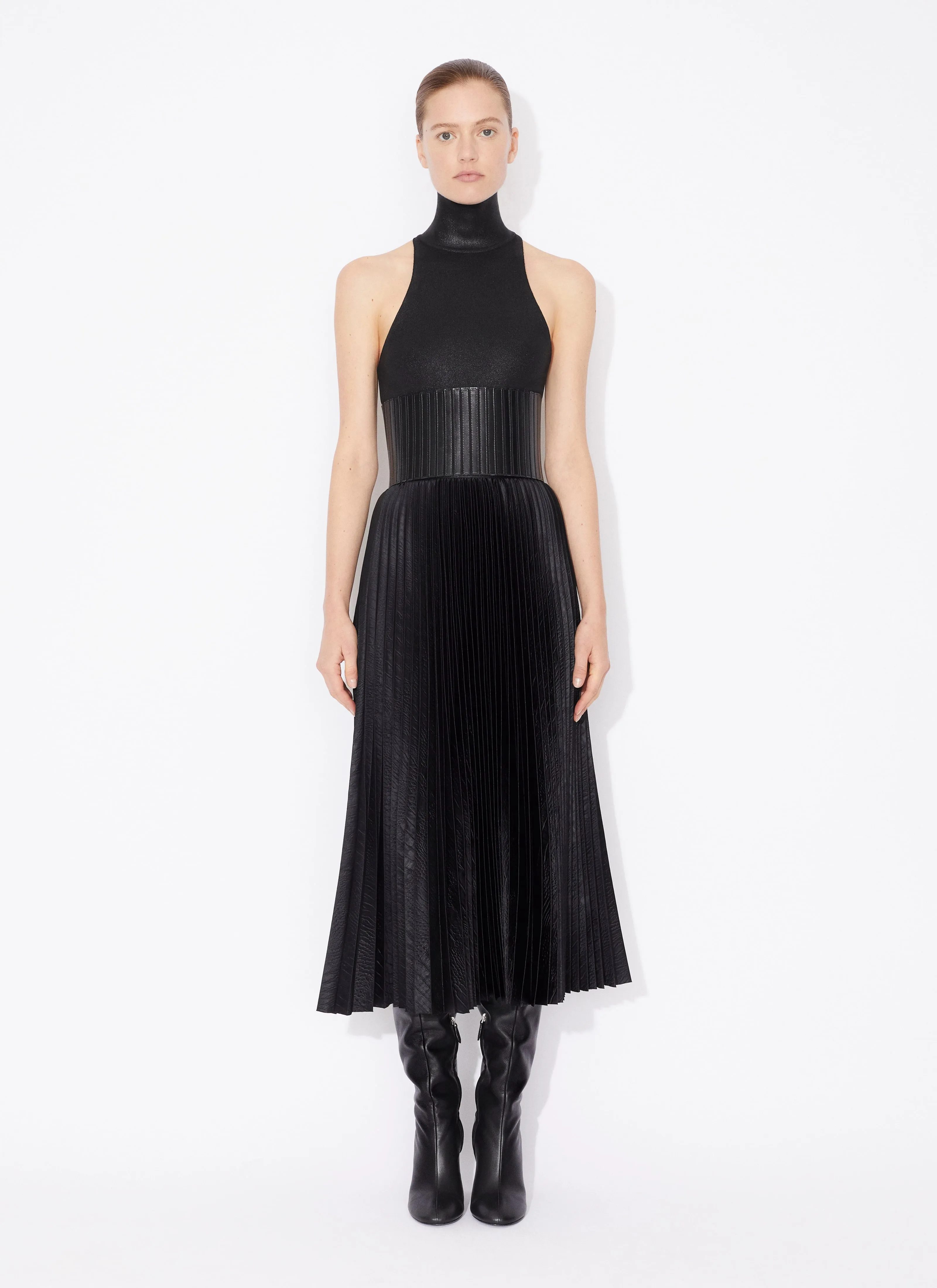Midi Skirt in Pleated Embossed Croco