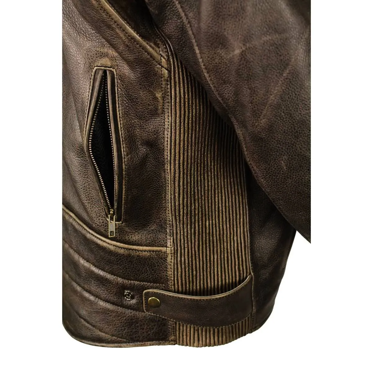 Milwaukee Leather MLM1503 Men's Distress Brown Racer Vented Moto Jacket