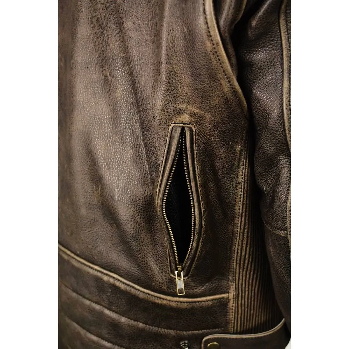 Milwaukee Leather MLM1503 Men's Distress Brown Racer Vented Moto Jacket
