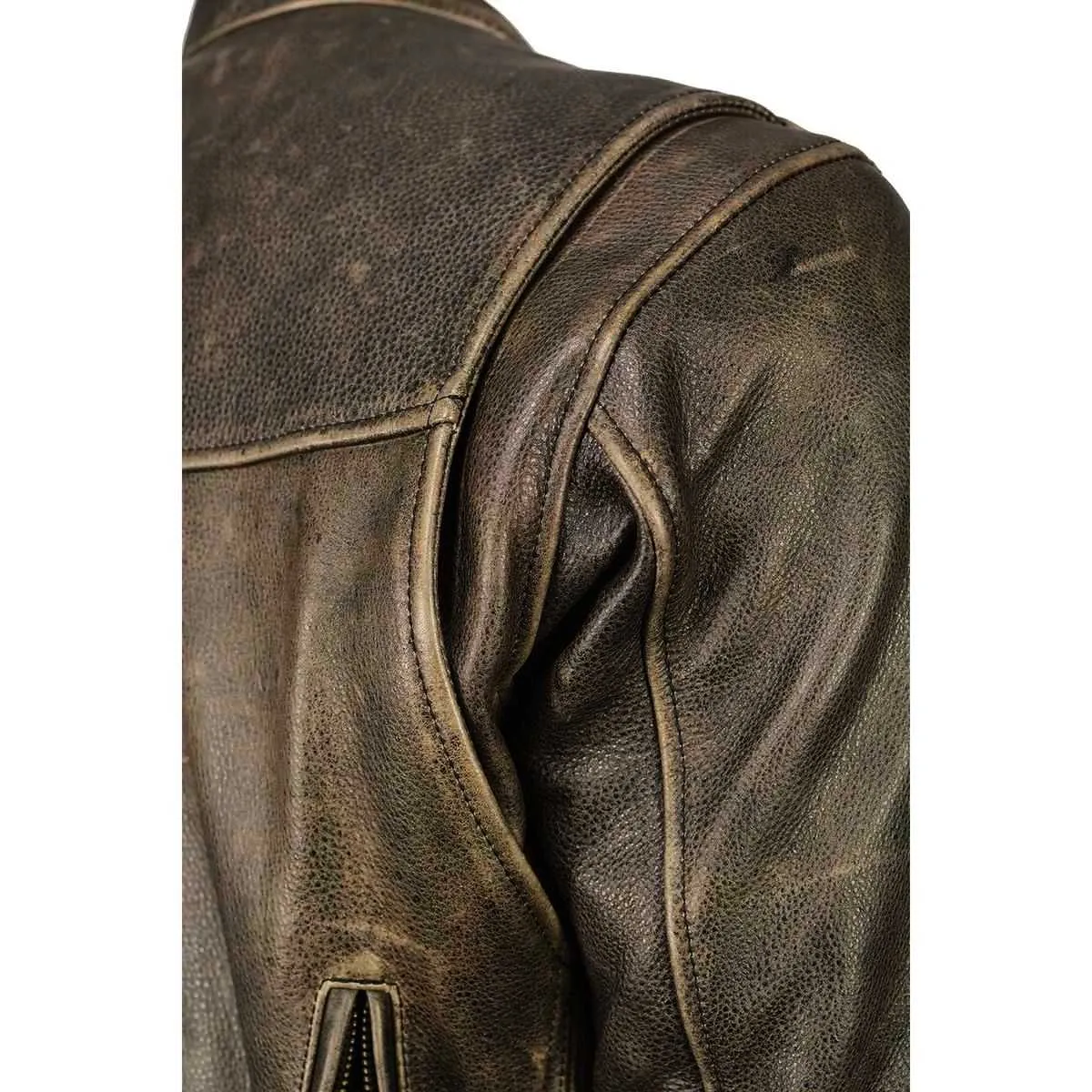 Milwaukee Leather MLM1503 Men's Distress Brown Racer Vented Moto Jacket