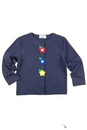 Navy Knit Cardigan With Flowers