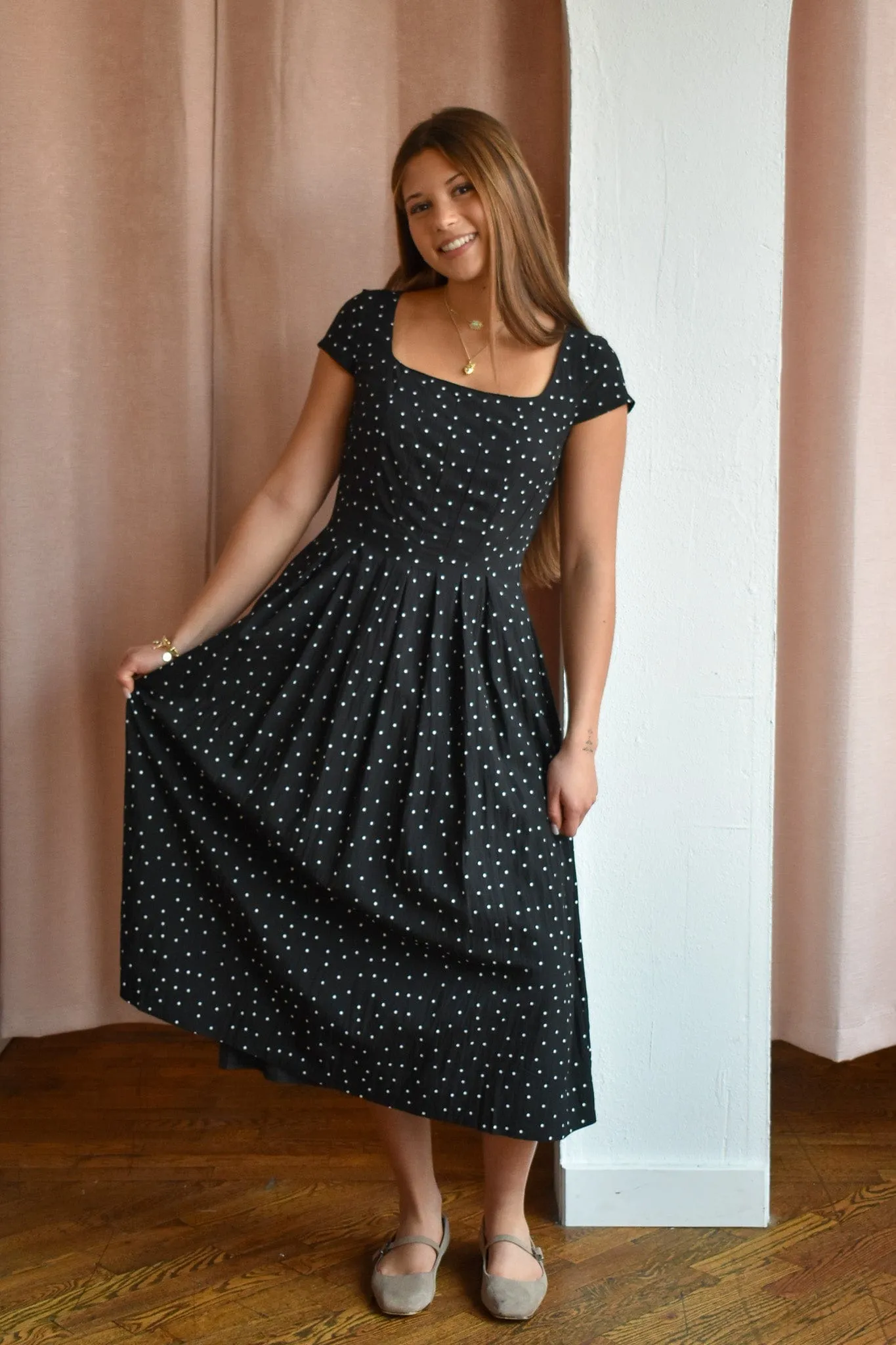 Penni Polka Dot Pleated Midi Dress