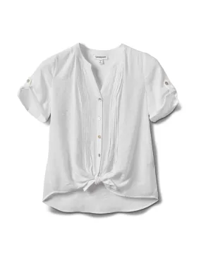 Pintuck Button Front Texture Shirt-Petite