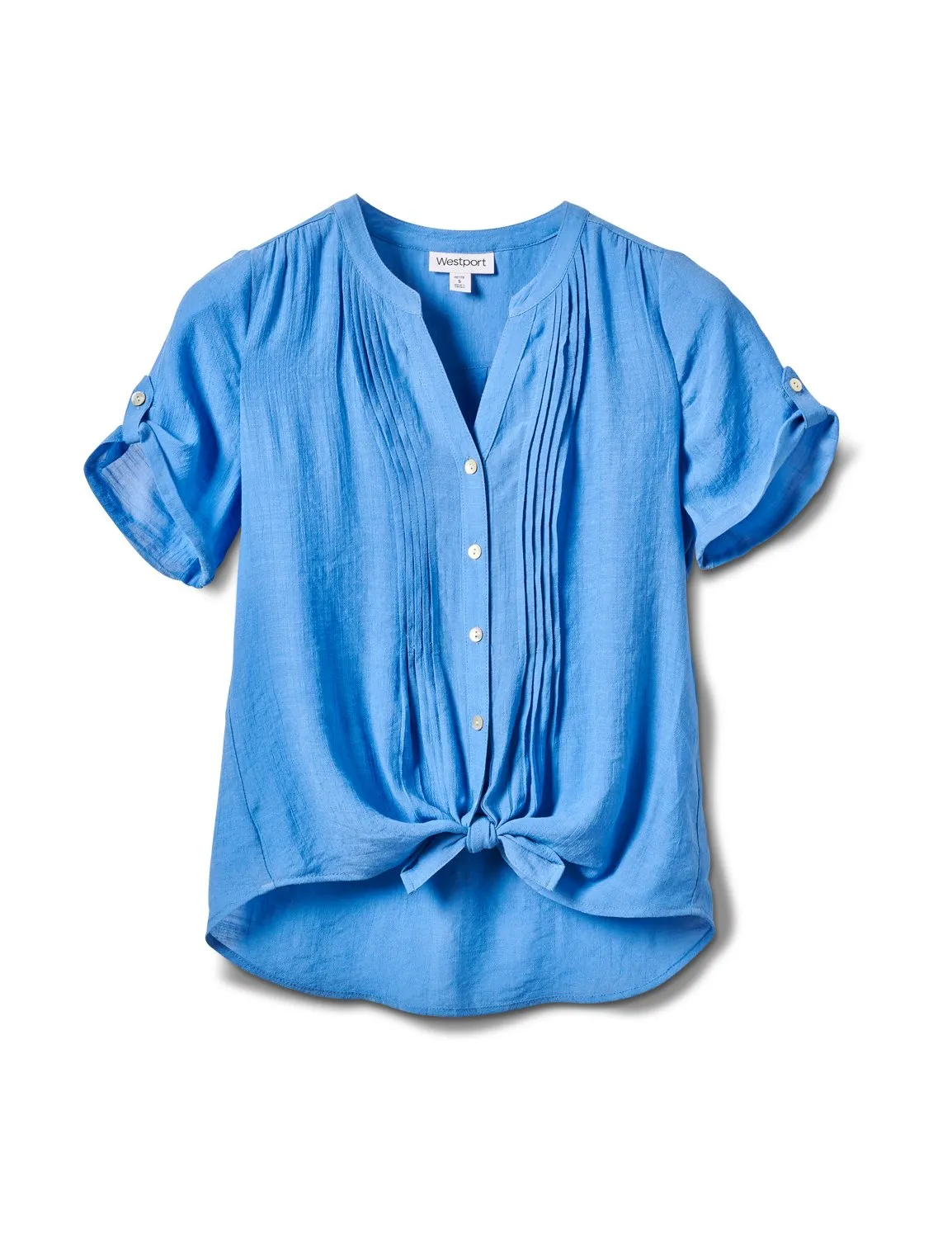 Pintuck Button Front Texture Shirt-Petite