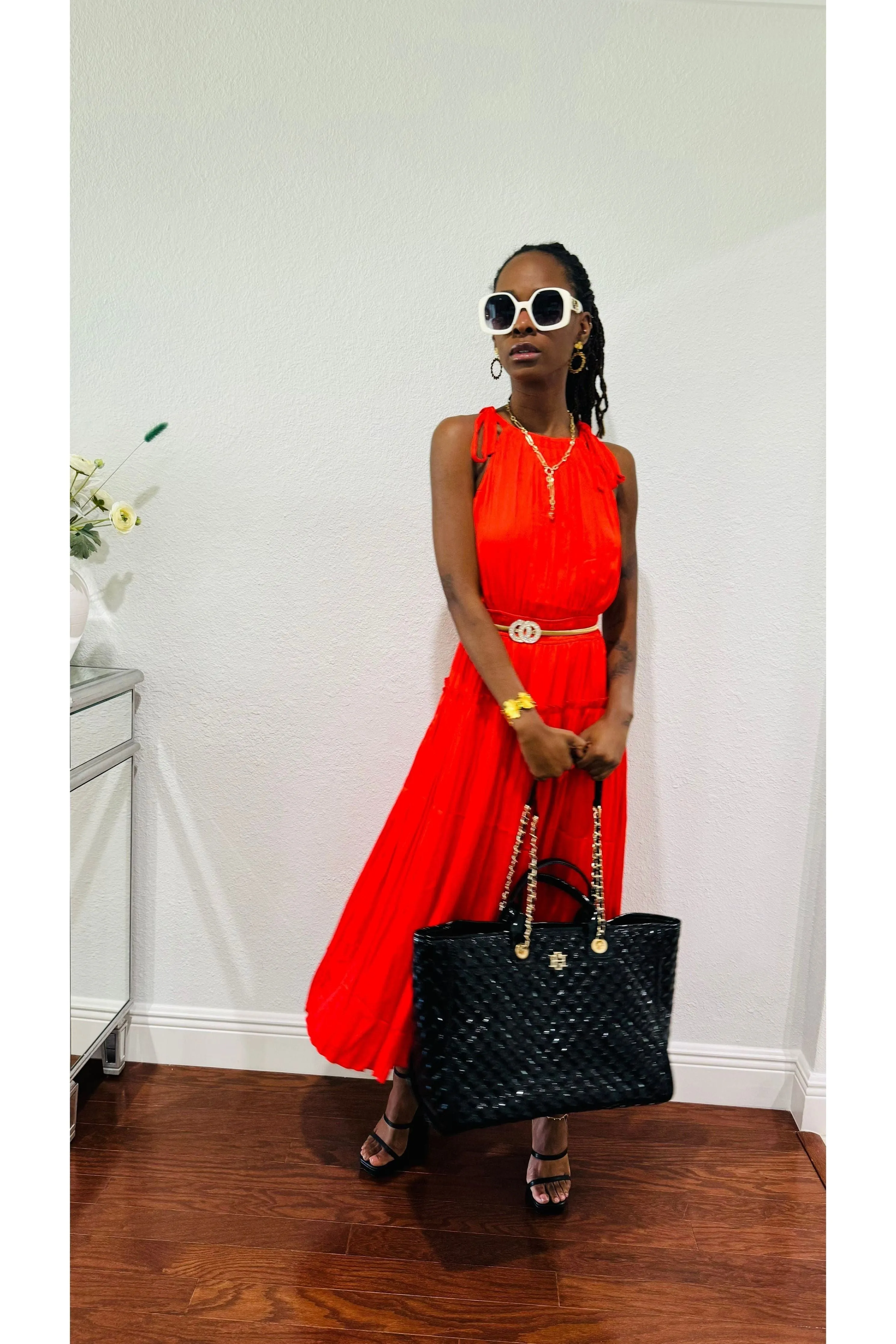 Pleated Halter Midi Dress
