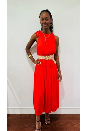 Pleated Halter Midi Dress