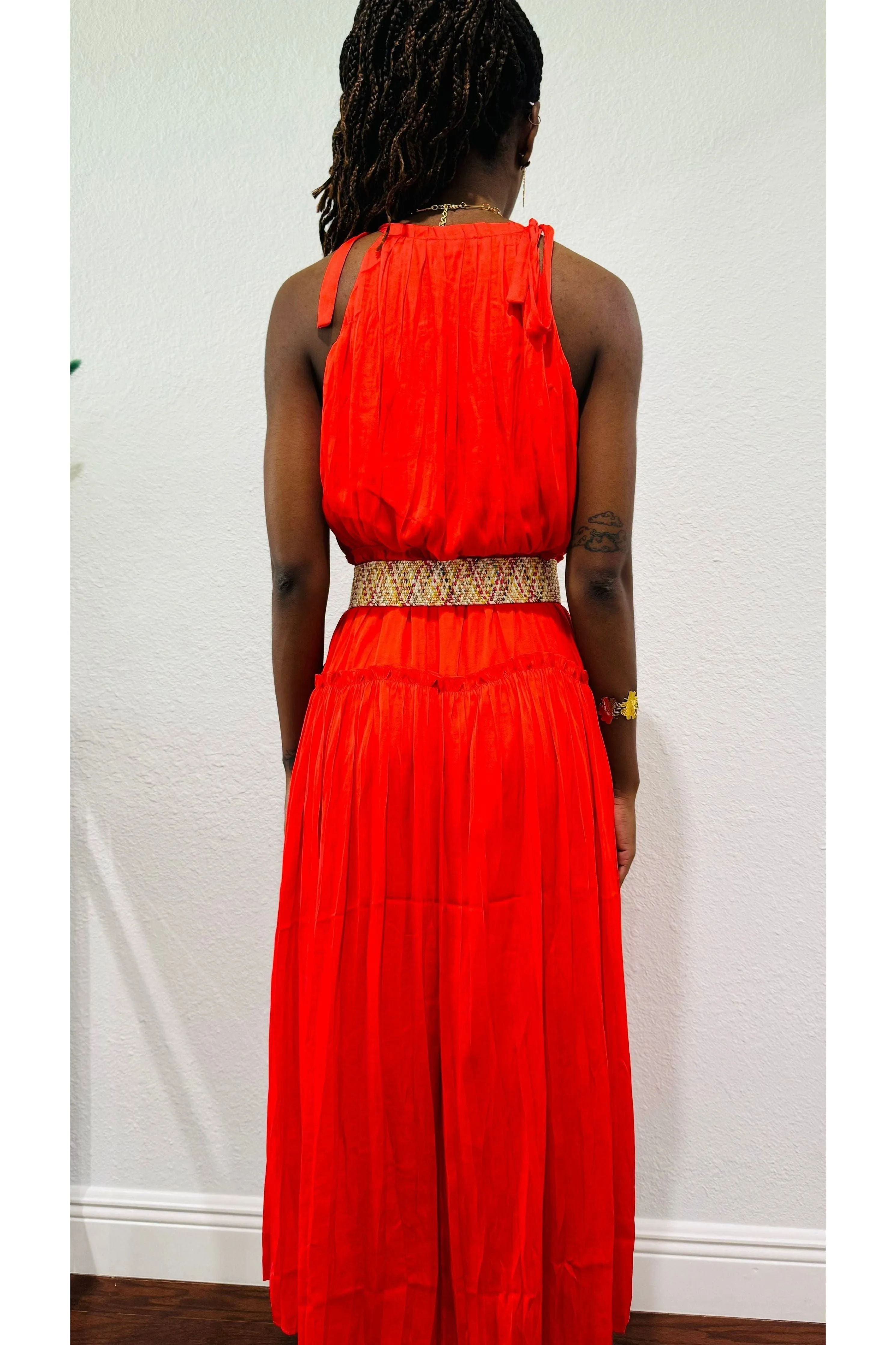 Pleated Halter Midi Dress
