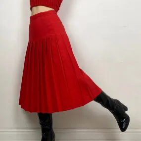 Pleated Red Midi Skirt - XS/S