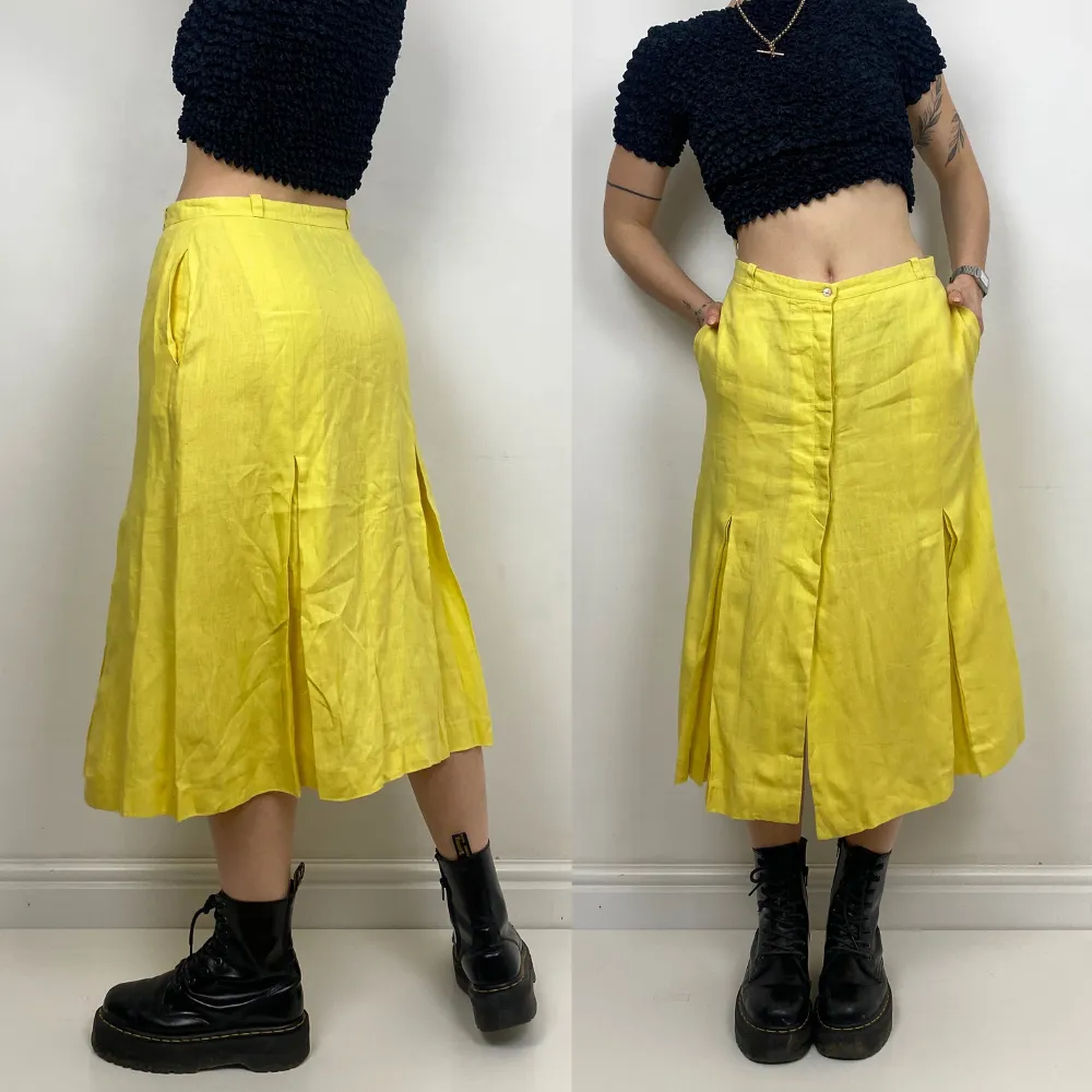 Pleated Yellow Midi Skirt - MEDIUM