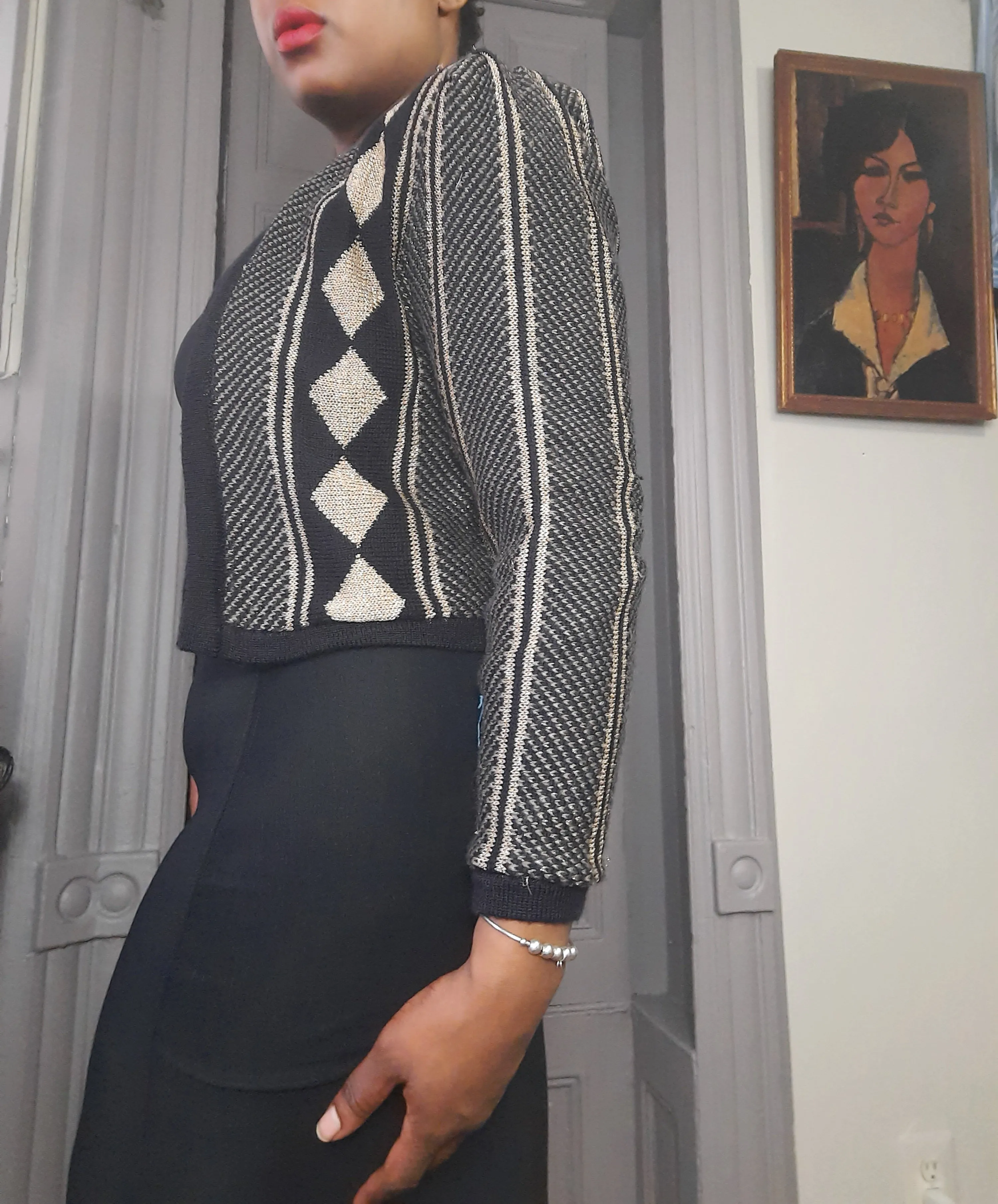 Reversible Metallic Knit Cardigan Size