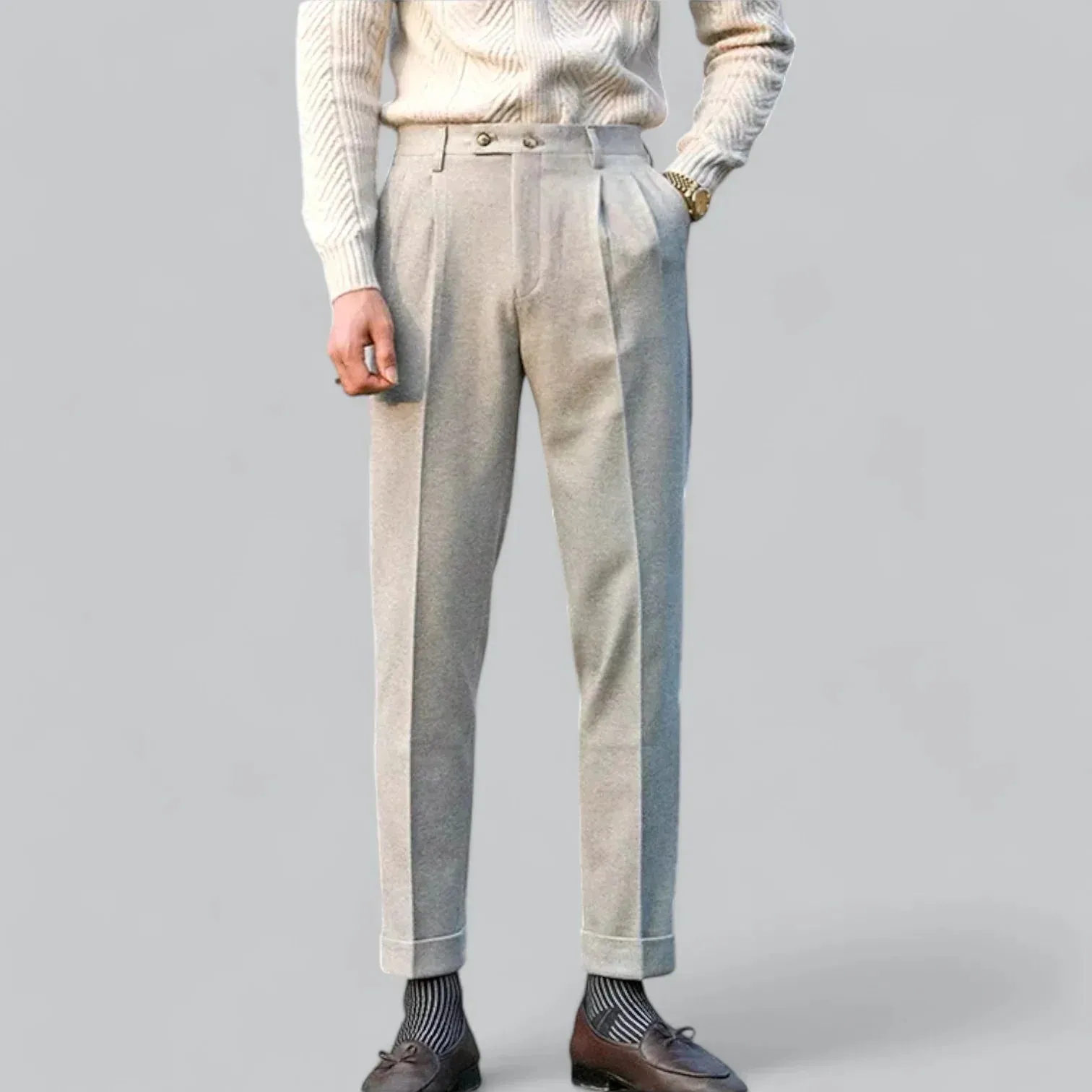 Sophisticated Men's High-Waisted Dress Pants with Tailored Fit